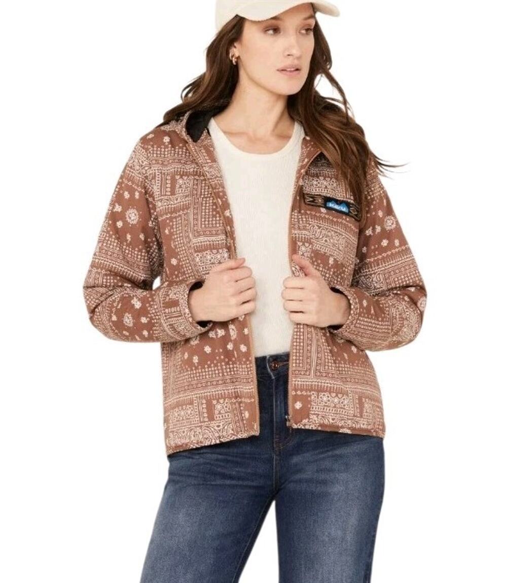 KAVU Women's Sz M Floral Paisley Bandana Print Delmont Tan Jacket Hooded Western